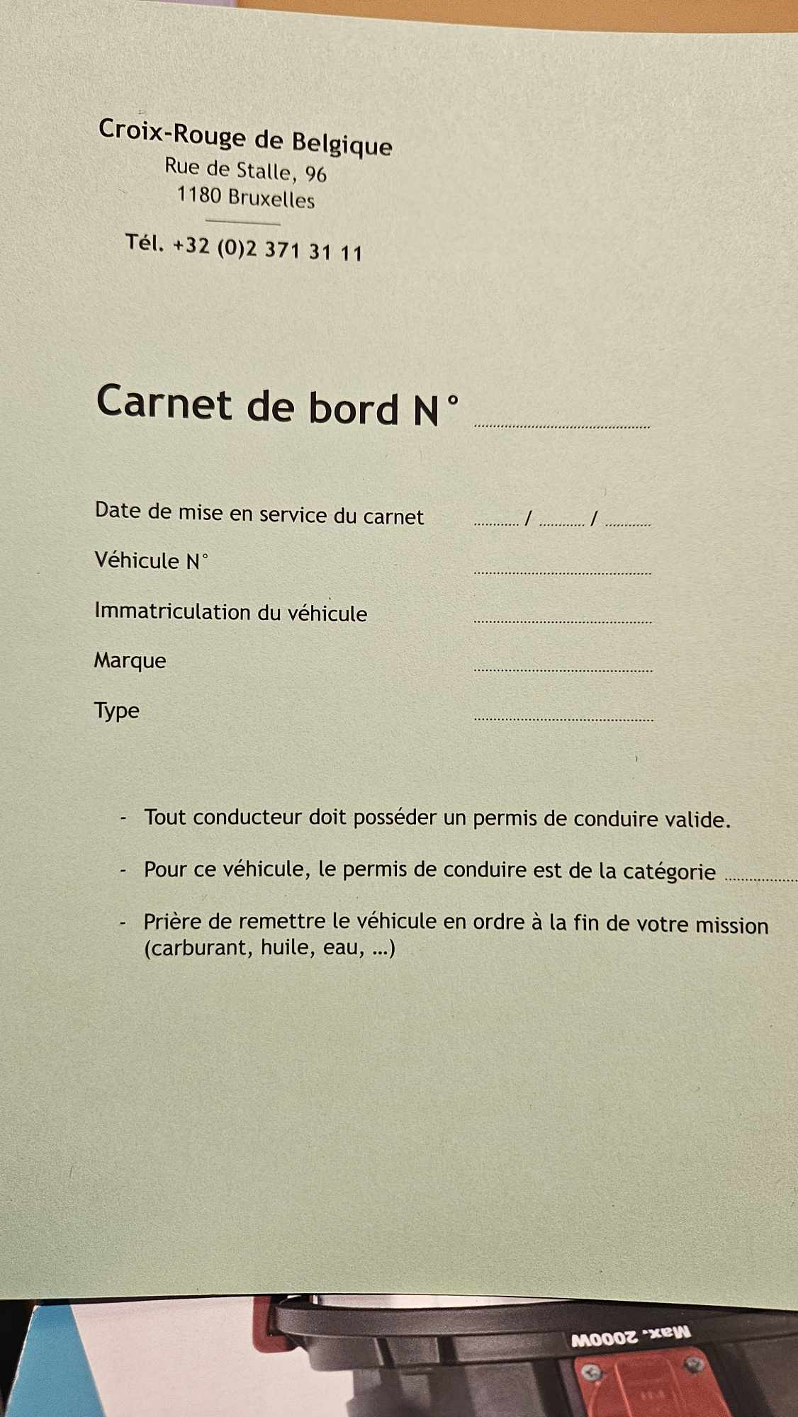 Photo carnet kilometrique ambu